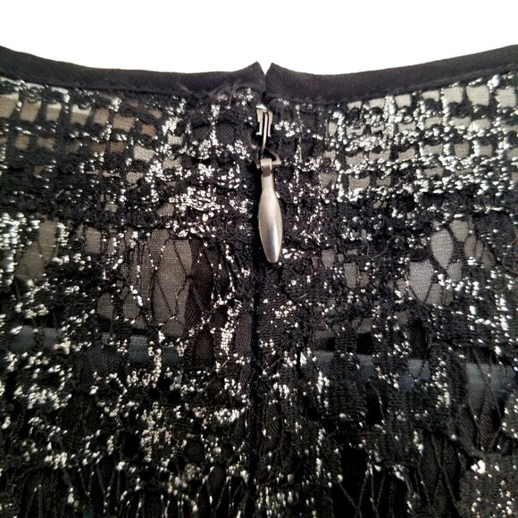 Rebecca Taylor Shiny LBD Dress Size 8 Semi Sheer Black Mesh Short Sleeves - Picture 8 of 14